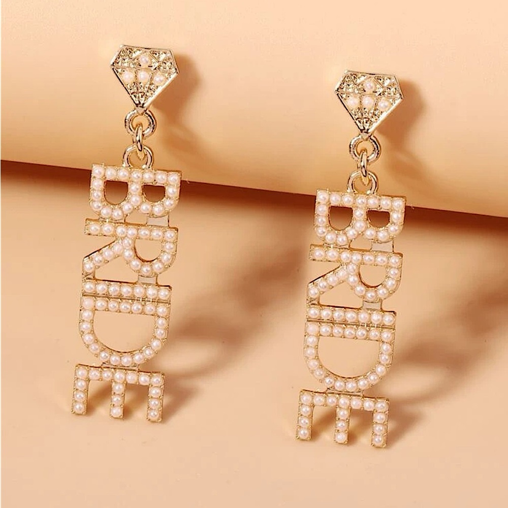 Faux Pearl ‘Bride’ Drop Earrings